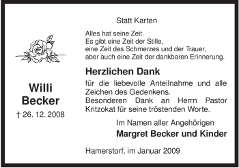 Traueranzeige von Willi Becker von ALLGEMEINE ZEITUNG UELZEN