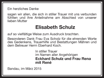 Traueranzeige von Elisabeth Schulz von Uelzen