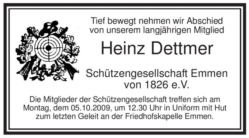  Traueranzeige für Heinz Dettmer vom 01.10.2009 aus ALLGEMEINE ZEITUNG UELZEN