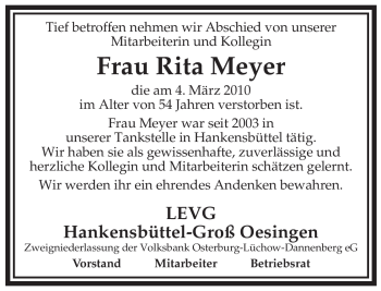 Traueranzeige von Rita Meyer von ALLGEMEINE ZEITUNG UELZEN