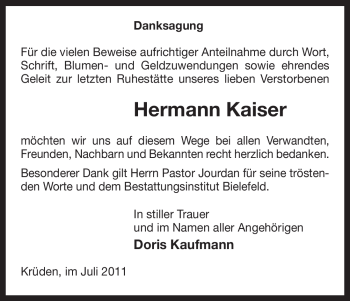 Traueranzeige von Hermann Kaiser von ALLGEMEINE ZEITUNG UELZEN