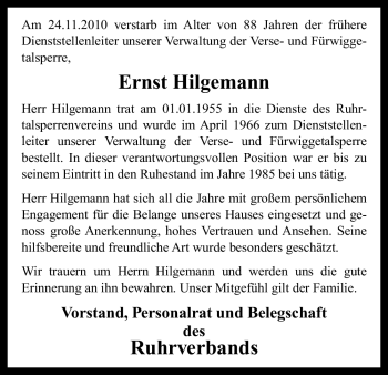 Traueranzeige von Ernst Hilgemann von ALLGEMEINE ZEITUNG UELZEN