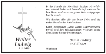 Traueranzeige von Walter Ludwig von ALLGEMEINE ZEITUNG UELZEN