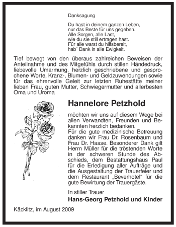 Traueranzeige von Hannelore Petzhold von ALLGEMEINE ZEITUNG UELZEN