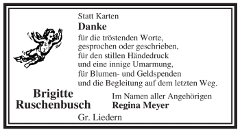 Traueranzeige von Brigitte Ruschenbusch von ALLGEMEINE ZEITUNG UELZEN