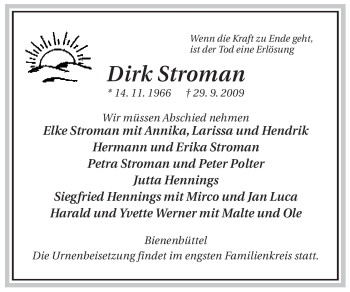 Traueranzeige von Dirk Stroman von ALLGEMEINE ZEITUNG UELZEN