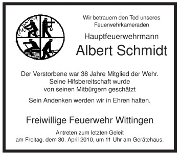 Traueranzeige von Albert Schmidt von ALLGEMEINE ZEITUNG UELZEN