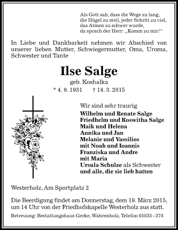 Traueranzeige von Ilse Salge von Uelzen