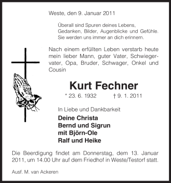 Traueranzeige von Kurt Fechner von ALLGEMEINE ZEITUNG UELZEN