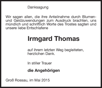 Traueranzeige von Irmgard Thomas von Uelzen