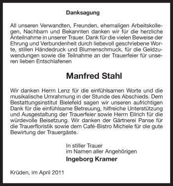 Traueranzeige von Manfred Stahl von ALLGEMEINE ZEITUNG UELZEN