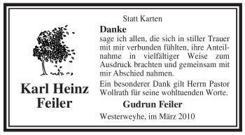 Traueranzeige von Karl Heinz Feiler von ALLGEMEINE ZEITUNG UELZEN