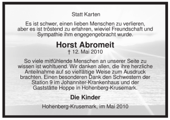 Traueranzeige von Horst Abromeit von ALLGEMEINE ZEITUNG UELZEN
