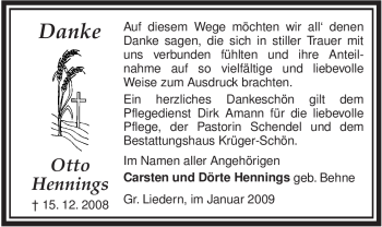 Traueranzeige von Otto Hennings von ALLGEMEINE ZEITUNG UELZEN