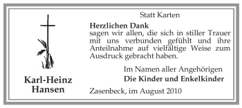 Traueranzeige von Karl-Heinz Hansen von ALLGEMEINE ZEITUNG UELZEN