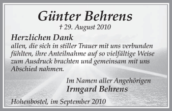 Traueranzeige von Günter Behrens von ALLGEMEINE ZEITUNG UELZEN