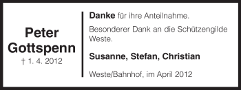 Traueranzeige von Peter Gottspenn von ALLGEMEINE ZEITUNG UELZEN