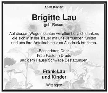 Traueranzeige von Brigitte Lau von ALLGEMEINE ZEITUNG UELZEN