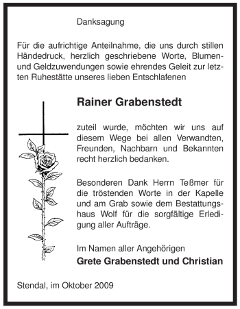 Traueranzeige von Rainer Grabenstedt von ALLGEMEINE ZEITUNG UELZEN