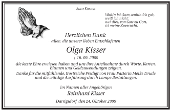 Traueranzeige von Olga Kisser von ALLGEMEINE ZEITUNG UELZEN