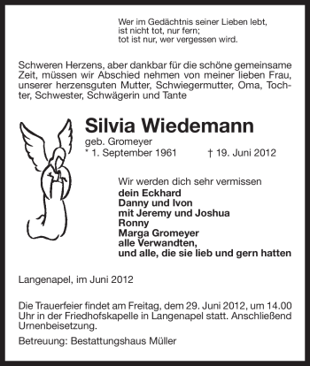 Traueranzeige von Silvia Wiedemann von ALLGEMEINE ZEITUNG UELZEN