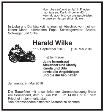 Traueranzeige von Harald Wilke von ALLGEMEINE ZEITUNG UELZEN