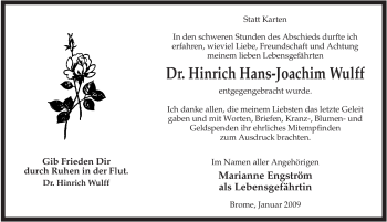 Traueranzeige von Hinrich Hans-Joachim Wulff von ALLGEMEINE ZEITUNG UELZEN