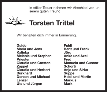 Traueranzeige von Torsten Trittel von ALLGEMEINE ZEITUNG UELZEN