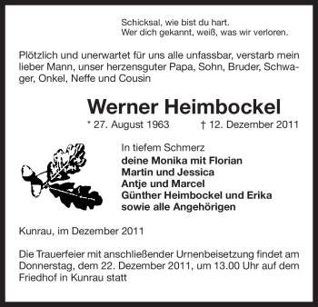 Traueranzeige von Werner Heimbockel von ALLGEMEINE ZEITUNG UELZEN