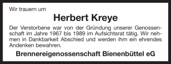 Traueranzeige von Herbert Kreye von ALLGEMEINE ZEITUNG UELZEN