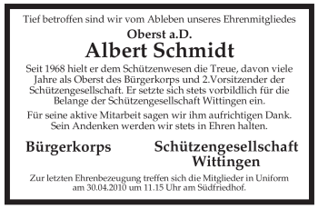 Traueranzeige von Albert Schmidt von ALLGEMEINE ZEITUNG UELZEN