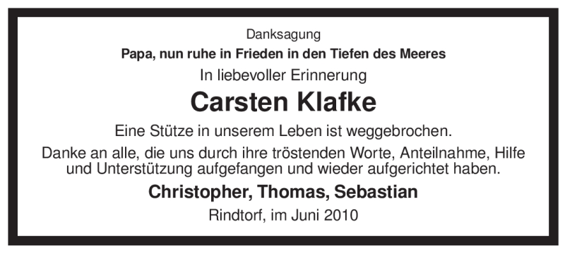  Traueranzeige für Carsten Klafke vom 12.06.2010 aus ALLGEMEINE ZEITUNG UELZEN