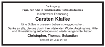 Traueranzeige von Carsten Klafke von ALLGEMEINE ZEITUNG UELZEN