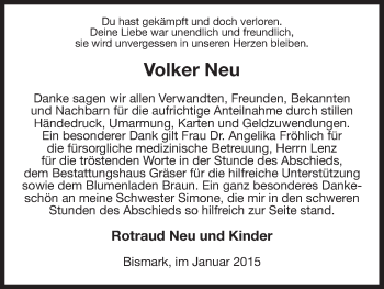 Traueranzeige von Volker Neu von Uelzen