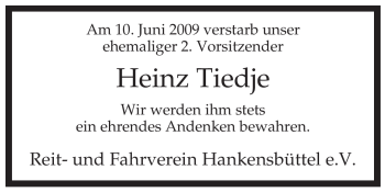 Traueranzeige von Heinz Tiedje von ALLGEMEINE ZEITUNG UELZEN