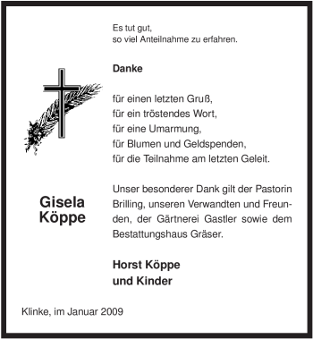 Traueranzeige von Gisela Köppe von ALLGEMEINE ZEITUNG UELZEN