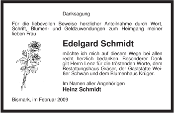 Traueranzeige von Edelgard Schmidt von ALLGEMEINE ZEITUNG UELZEN