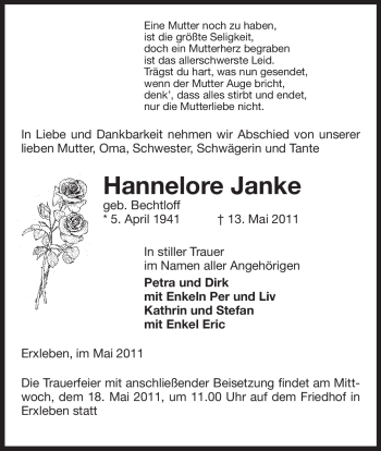 Traueranzeige von Hannelore Janke von ALLGEMEINE ZEITUNG UELZEN