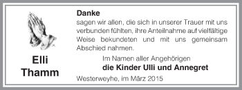 Traueranzeige von Elli Thamm von Uelzen