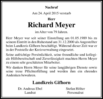 Traueranzeige von Richard Meyer von Uelzen