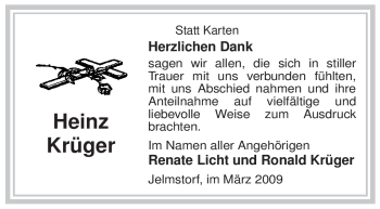 Traueranzeige von Heinz Krüger von ALLGEMEINE ZEITUNG UELZEN