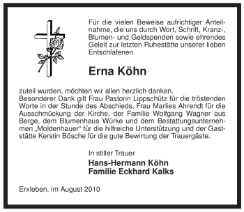 Traueranzeige von Erna Köhn von ALLGEMEINE ZEITUNG UELZEN