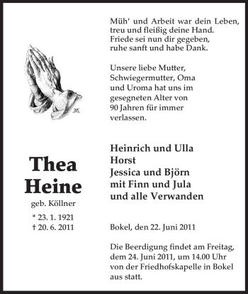 Traueranzeige von Thea Heine von ALLGEMEINE ZEITUNG UELZEN