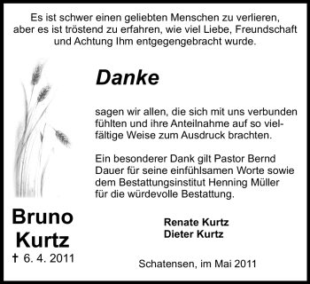 Traueranzeige von Bruno Kurtz von ALLGEMEINE ZEITUNG UELZEN