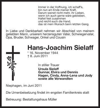 Traueranzeige von Hans-Joachim Sielaff von ALLGEMEINE ZEITUNG UELZEN