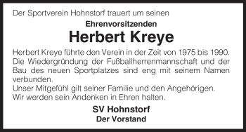 Traueranzeige von Herbert Kreye von ALLGEMEINE ZEITUNG UELZEN