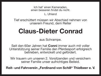 Traueranzeige von Claus-Dieter Conrad von ALLGEMEINE ZEITUNG UELZEN