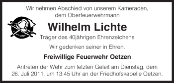 Traueranzeige von Wilhelm Lichte von ALLGEMEINE ZEITUNG UELZEN