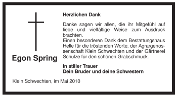 Traueranzeige von Egon Spring von ALLGEMEINE ZEITUNG UELZEN