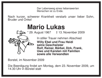 Traueranzeige von Mario Lukas von ALLGEMEINE ZEITUNG UELZEN